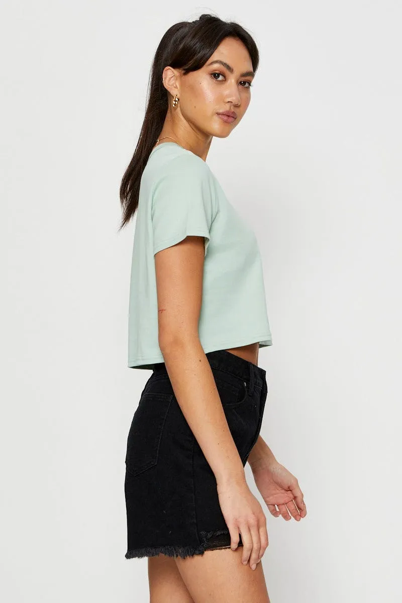 Warm Sweater Timeless Fashion Green T Shirt Short Sleeve Crop Crew Neck Cotton