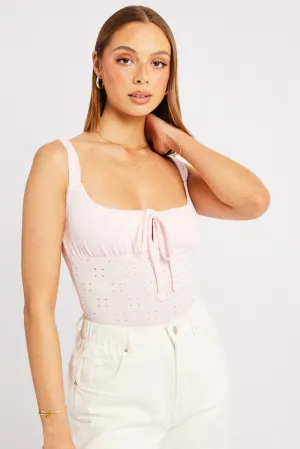 Boho Free Simple Wear Pink Eyelet Bodysuit Singlet