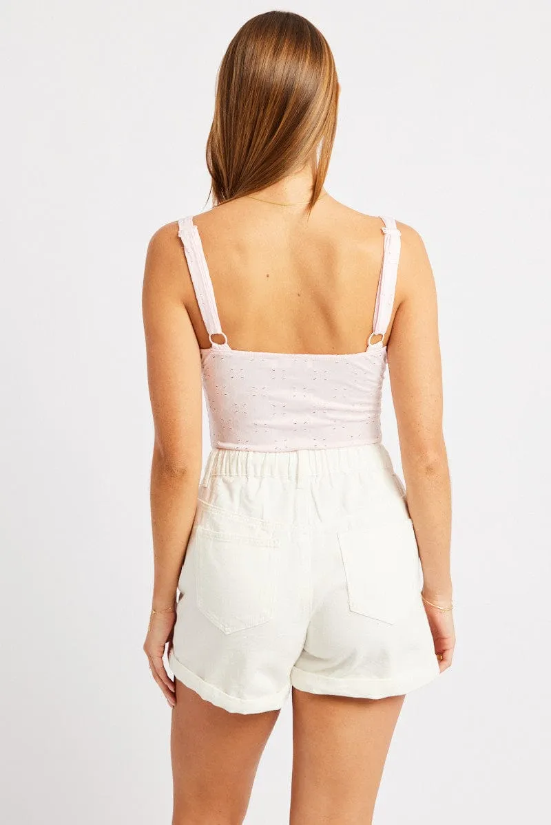 Pink Eyelet Bodysuit Singlet Village Charm Brunch Fit