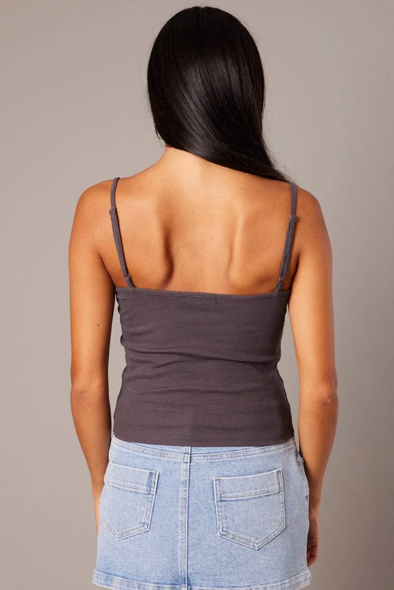 Trust Glow Grey Singlet Top Sleeveless Scoop Neck Lace Trim