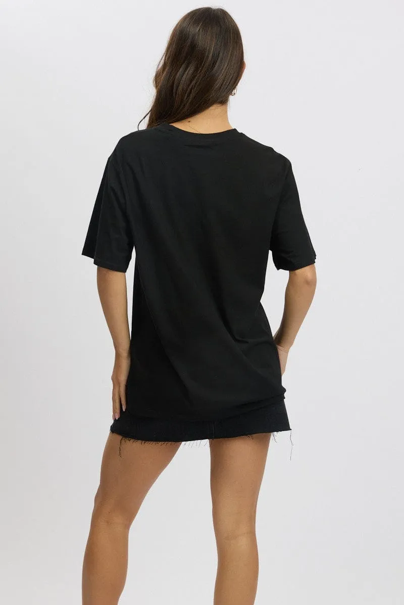 Yarn Dyed Stripes Black Graphic Tee Short Sleeve
