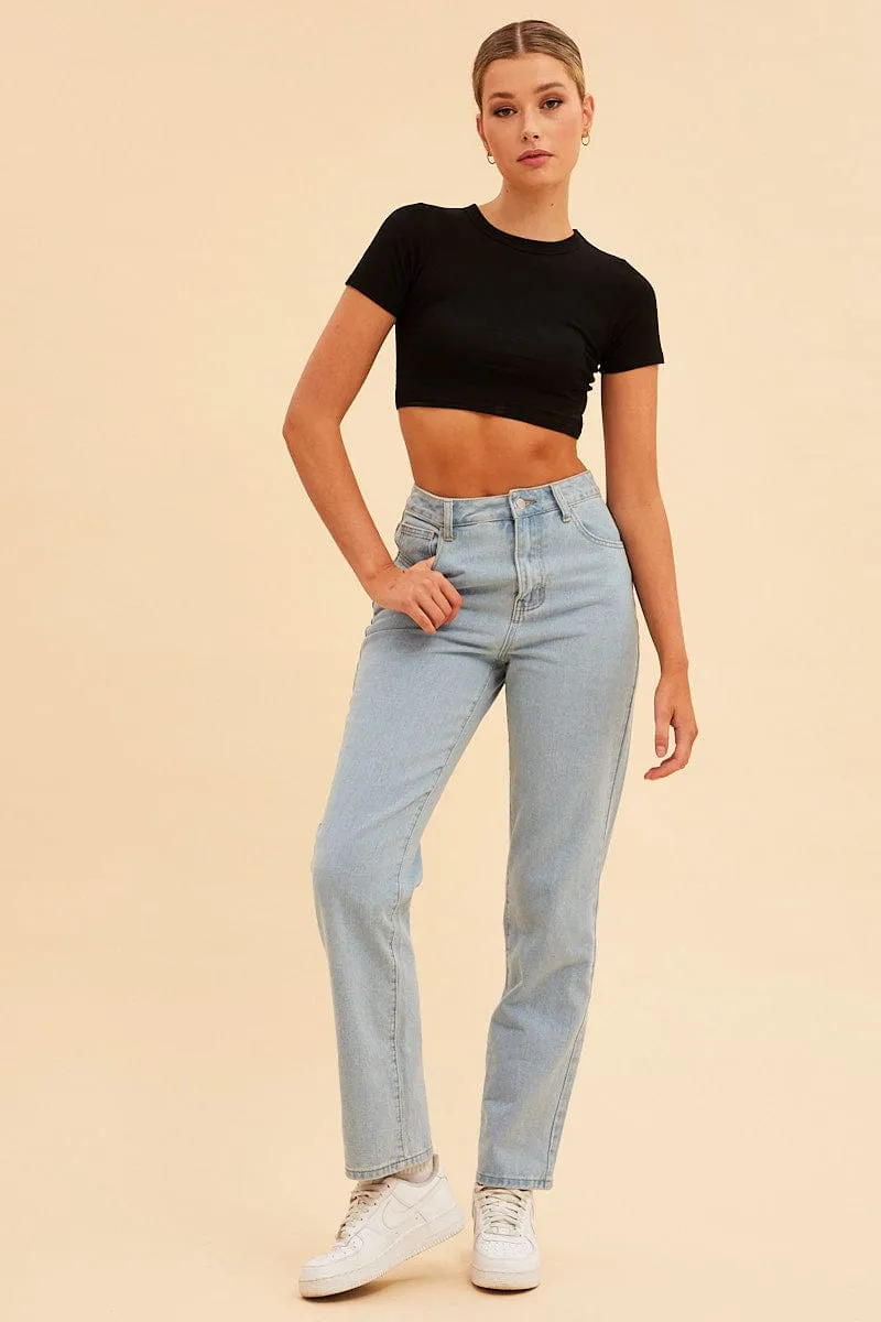 Slim Fit Jeans EcoDyeProcess Black Essential Cotton Stretch Short Sleeve Crop T-Shirt