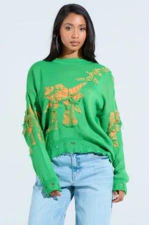 WHERE ARE YOU DISTRESSED SWEATER goes with skirts product bag functionality