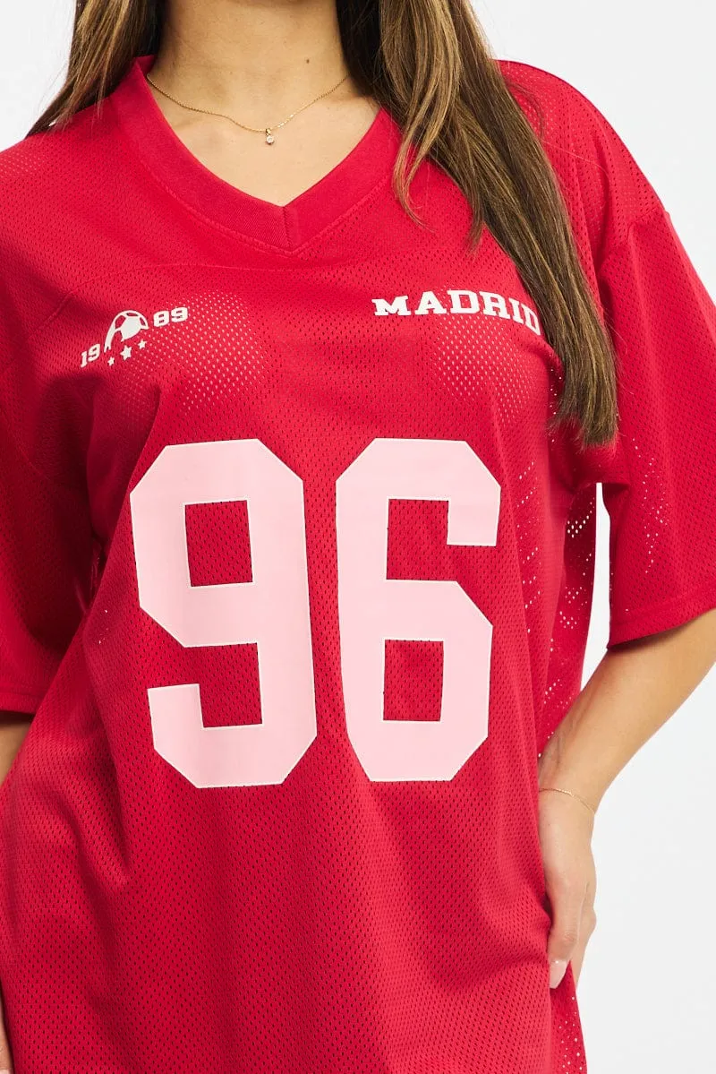 Adult Wear Red Sport Tee Short Sleeve