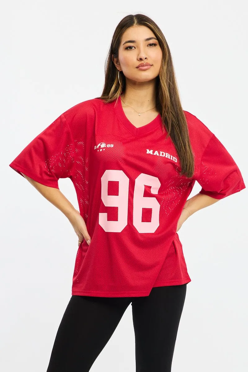 Red Sport Tee Short Sleeve Silk combination Modern and Soft