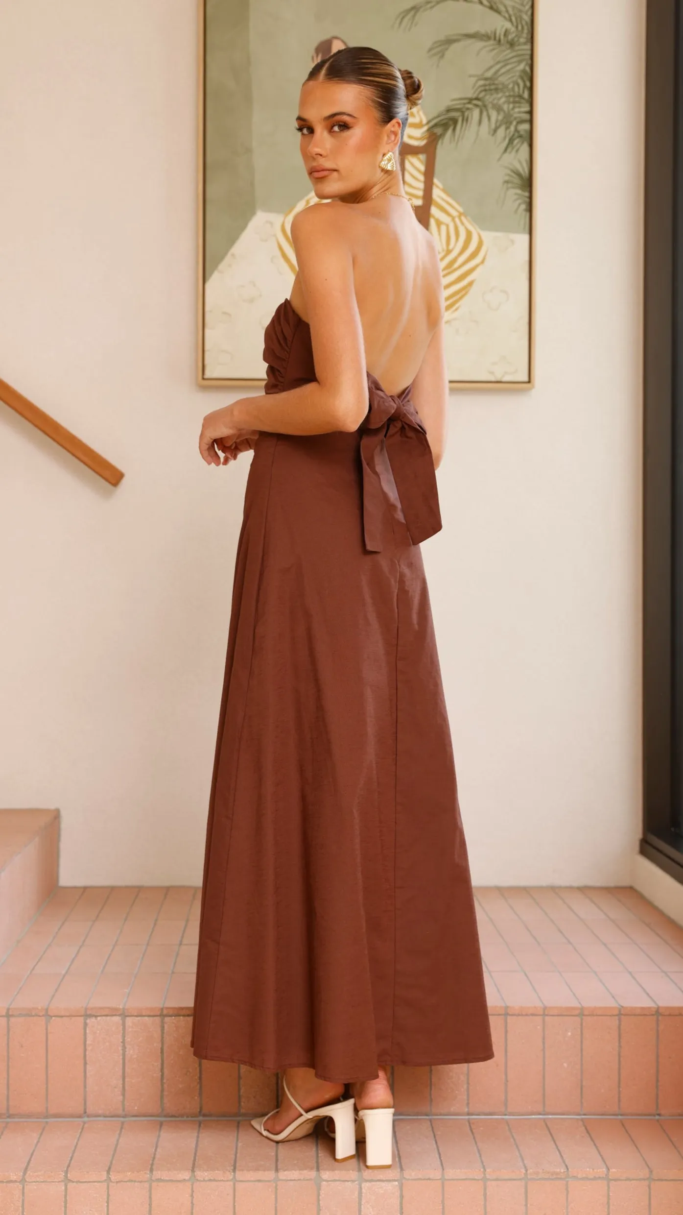 Classic Style Urban Girl Bolivia Strapless Midi Dress - Chocolate