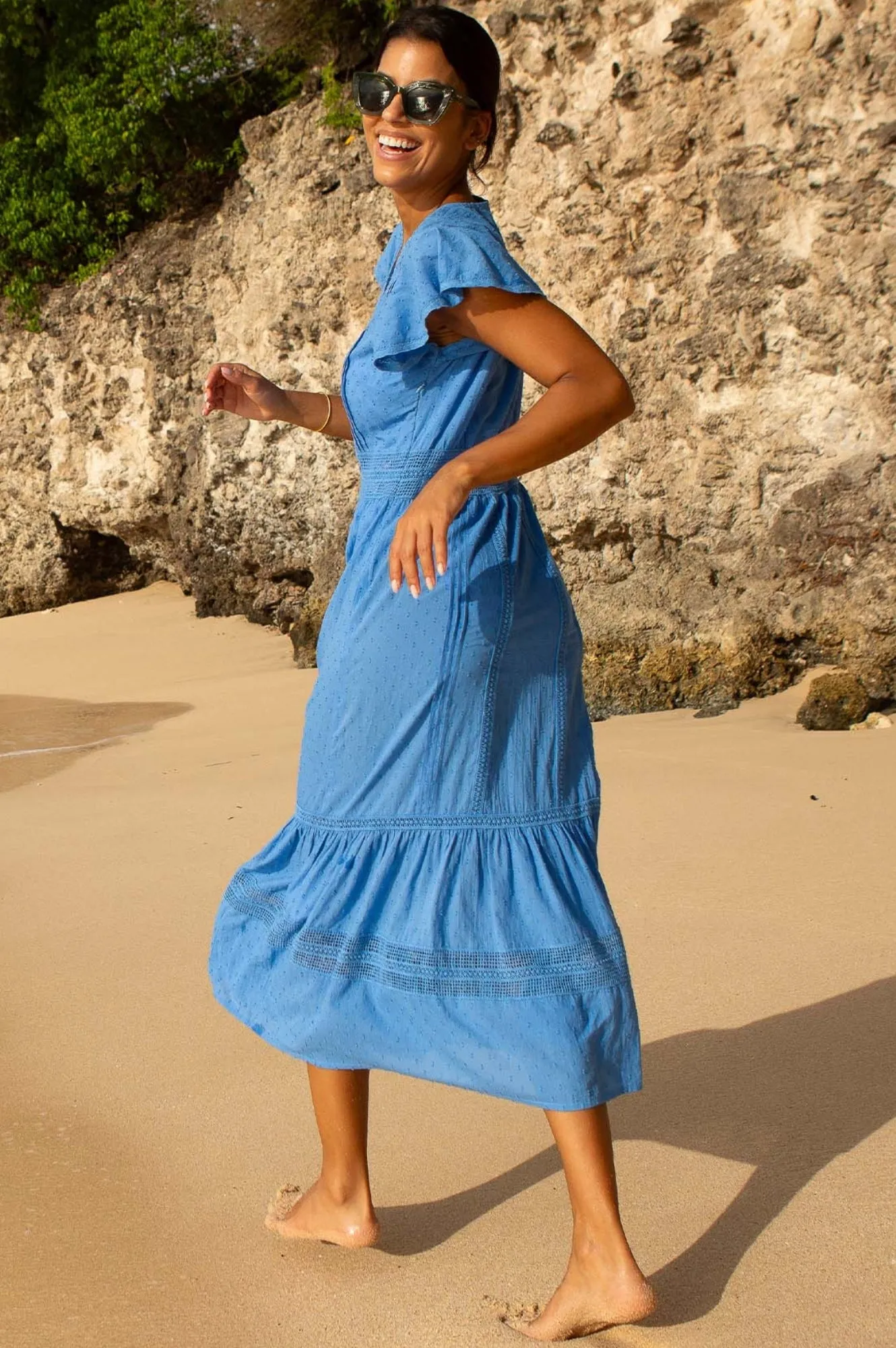 Nyla Beach Midi Dress | Blue Cherry Grove rooftop party