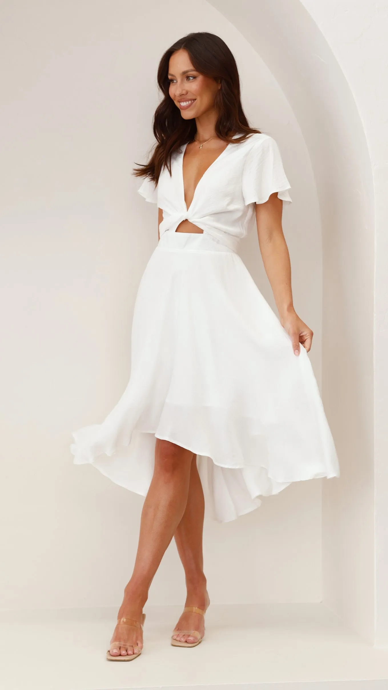 spring fresh Comfortable formal midi Sunny Daze Dress - White