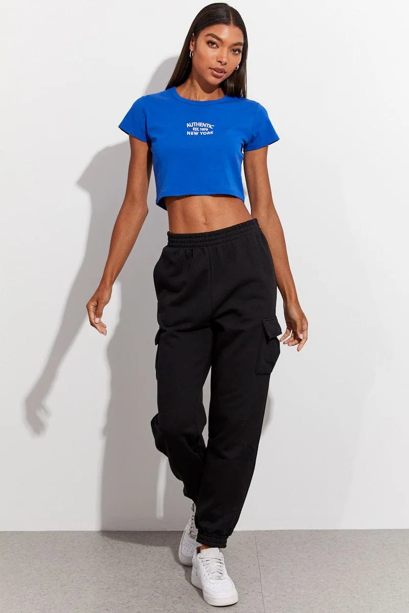 Timeless Look Wear Fade Resistant Dye Blue Graphic Top Short Sleeve