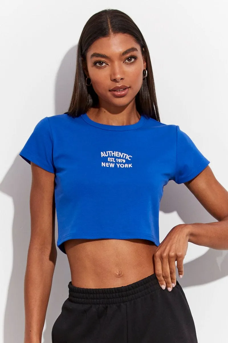 Odor Control Finish Casual Everyday Blue Graphic Top Short Sleeve