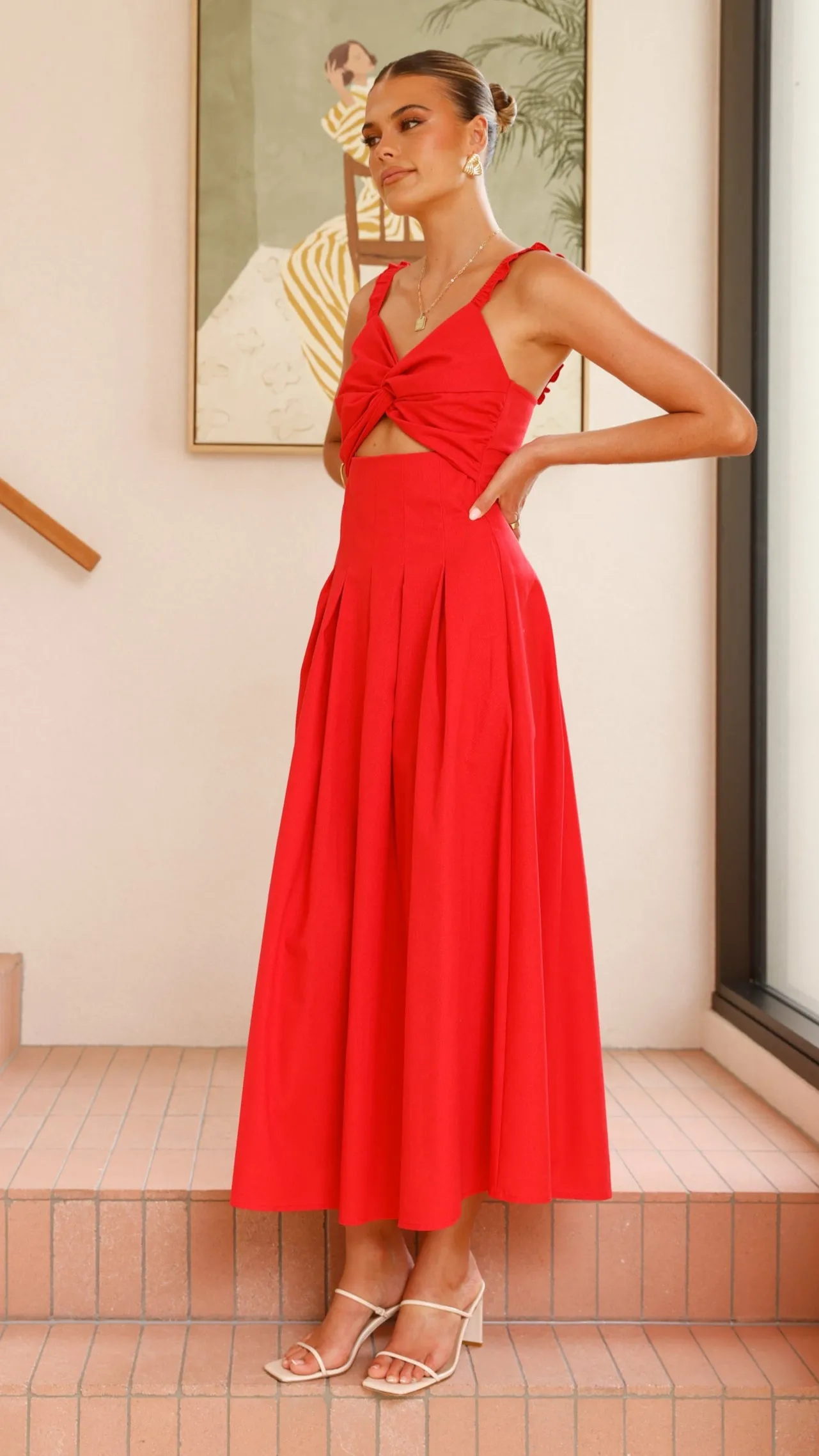 Bryce Maxi Dress - Red color block Muslin Glow