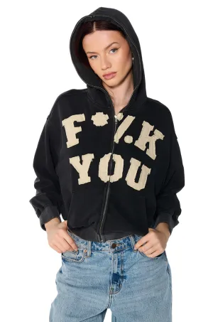 GRAPHIC LANGUAGE MINERAL WASH ZIP UP SWEATSHIRT side pocket product patchwork creativity