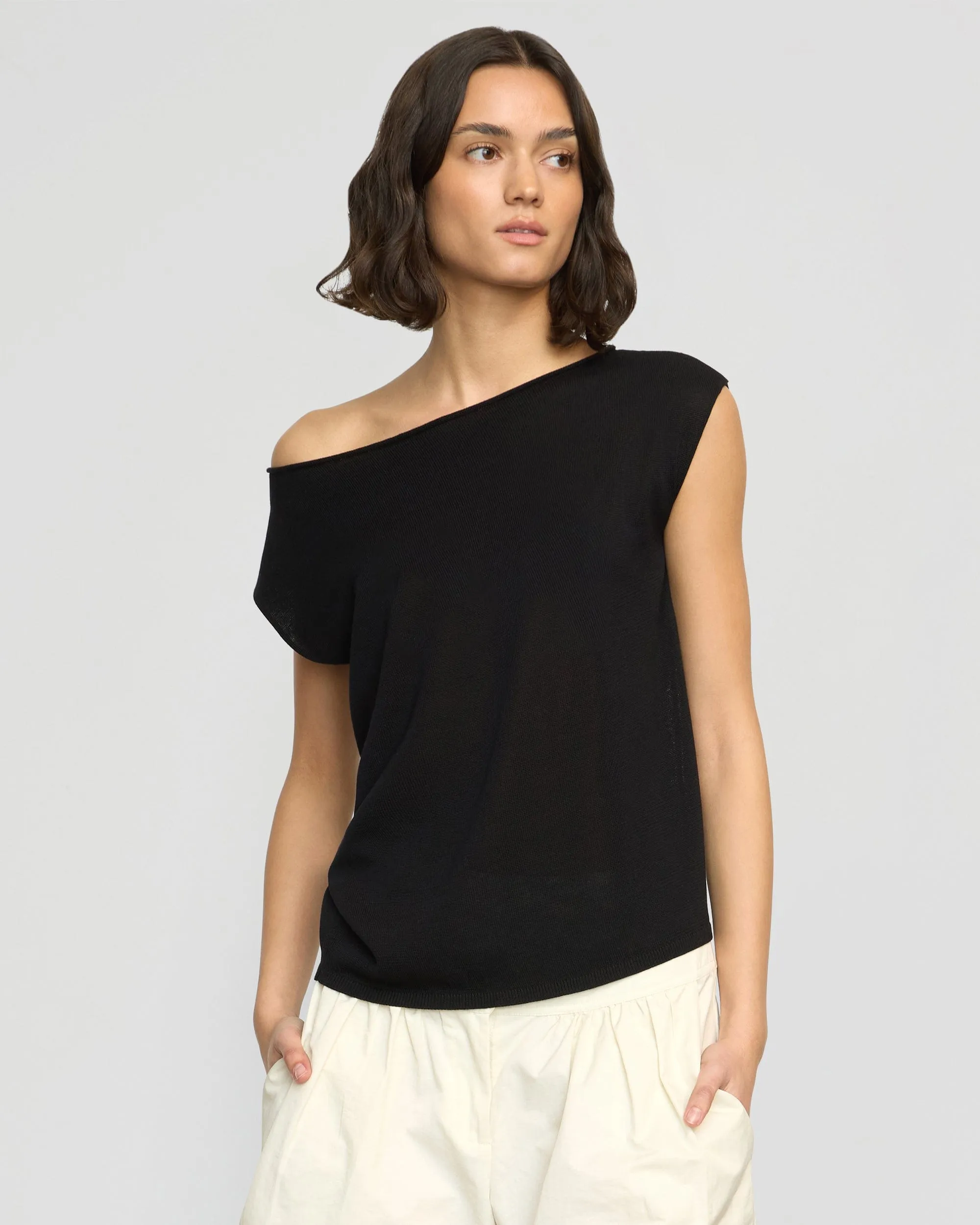 Hanna Off-Shoulder Tencel-Wool Top Cozy Fleece
