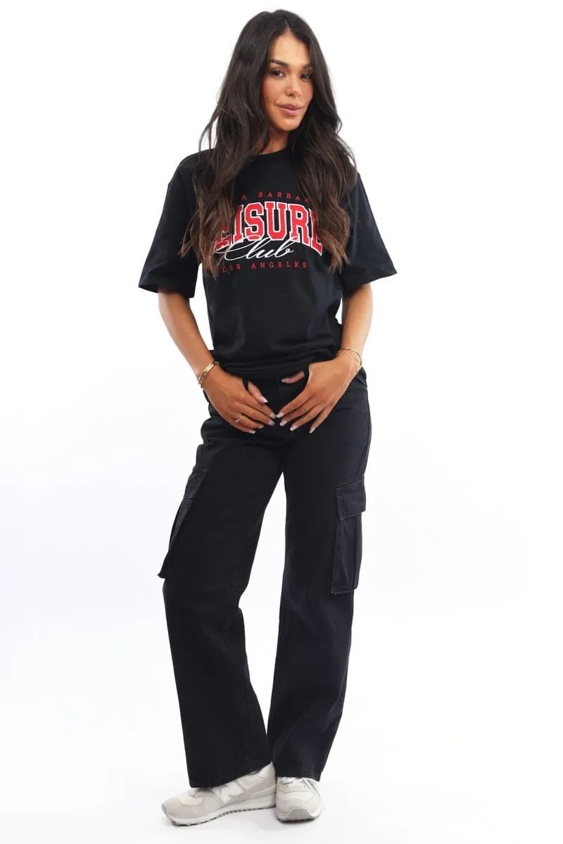 MicroPiqueKnit suitable for all genders Black Graphic Tee Short Sleeve