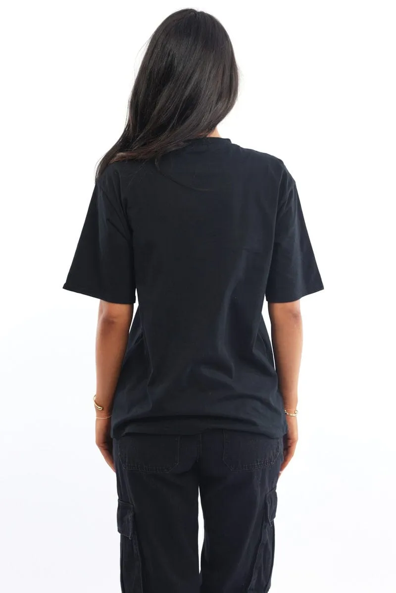 Black Graphic Tee Short Sleeve Movie Night winter warmth