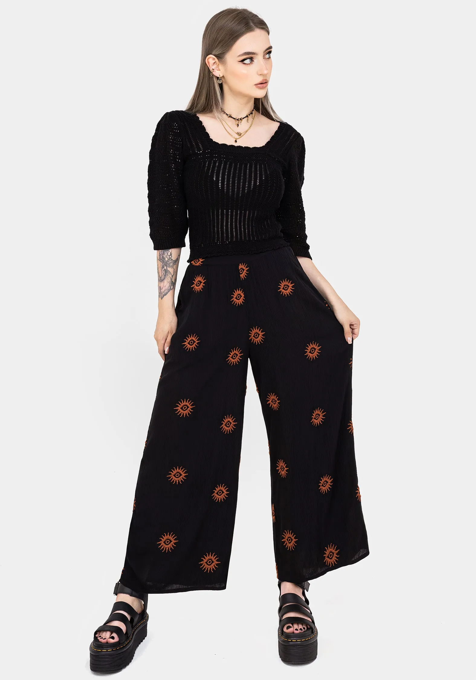 Sleek Appearance Solstice Embroidered Wide Leg Culotte