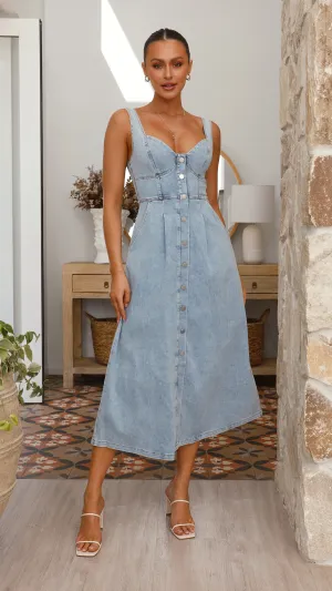 Abrianna Midi Dress - Light Denim Chorus Night Fashion Must-Have