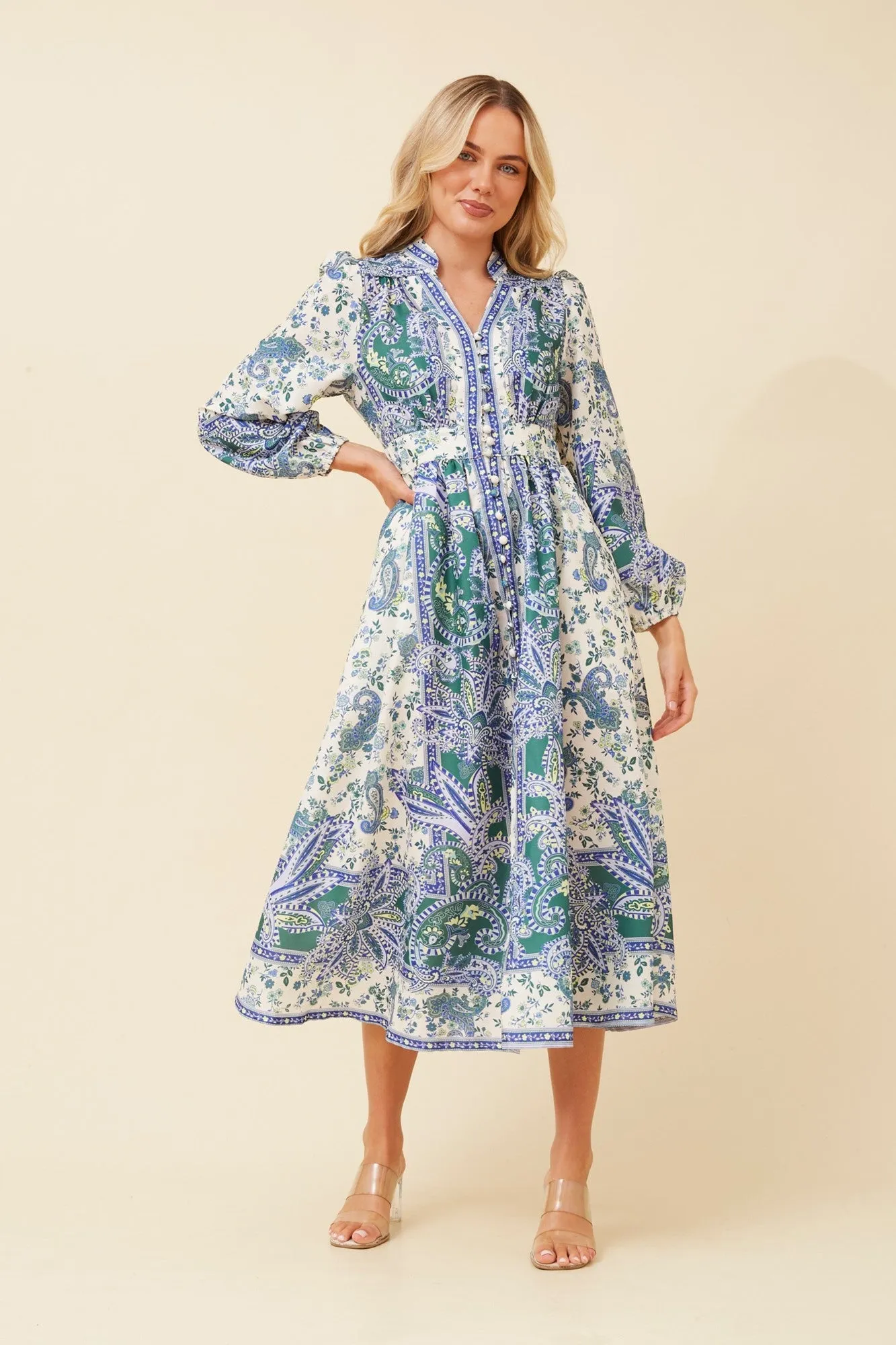 Casual yet dressy midi SUNNY BORDER PRINT MIDI DRESS