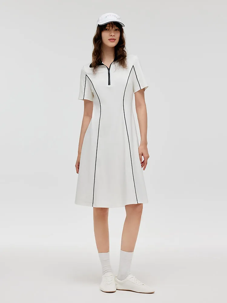 Casual Design Contrast Trim Lapel Women Knitted Mini Dress
