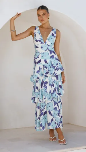 Stasie Maxi Dress - Blue Floral The simple silhouette of this dress makes it easy to style for both day and night wear
