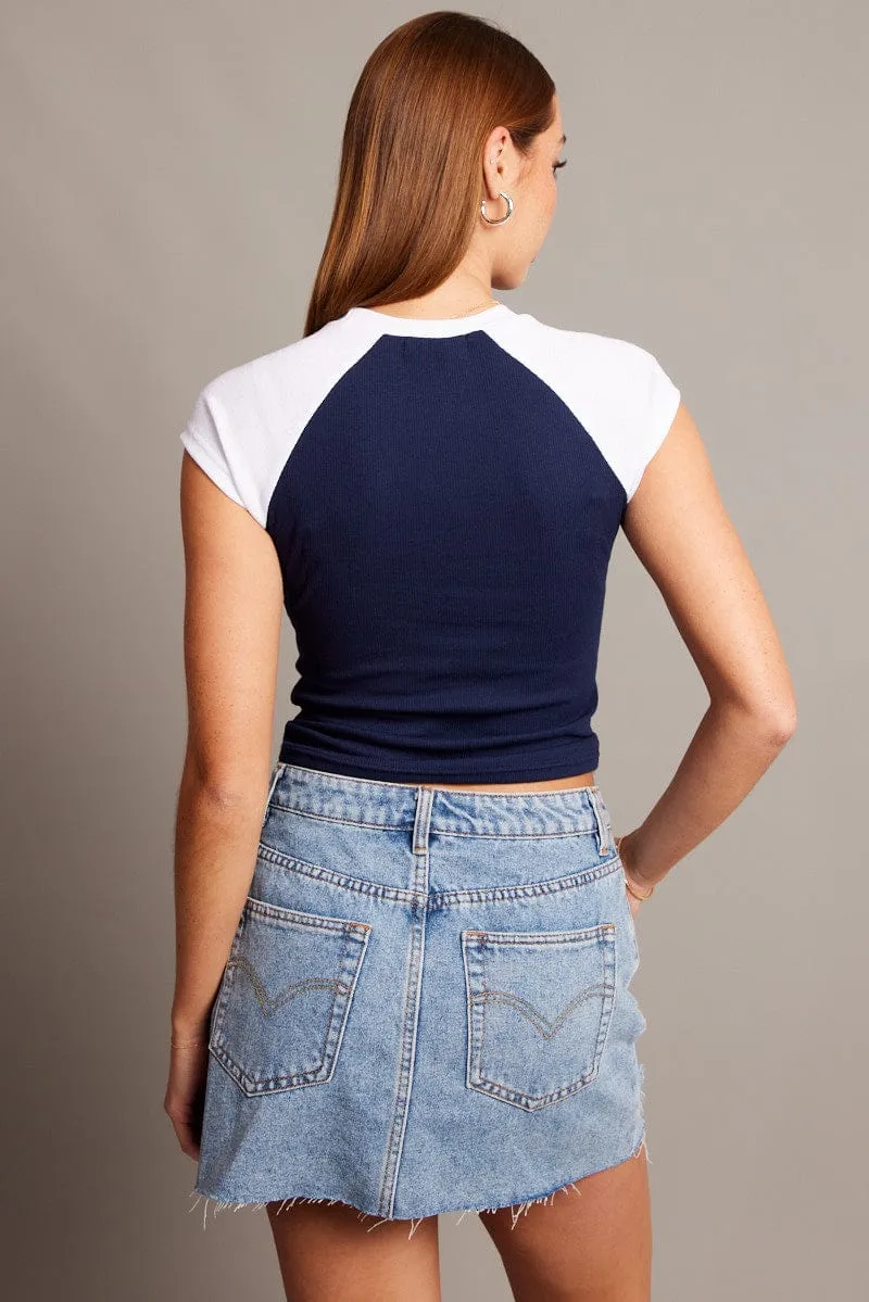 Blue Graphic Tee Raglan Short Sleeve Quick Wear tall size