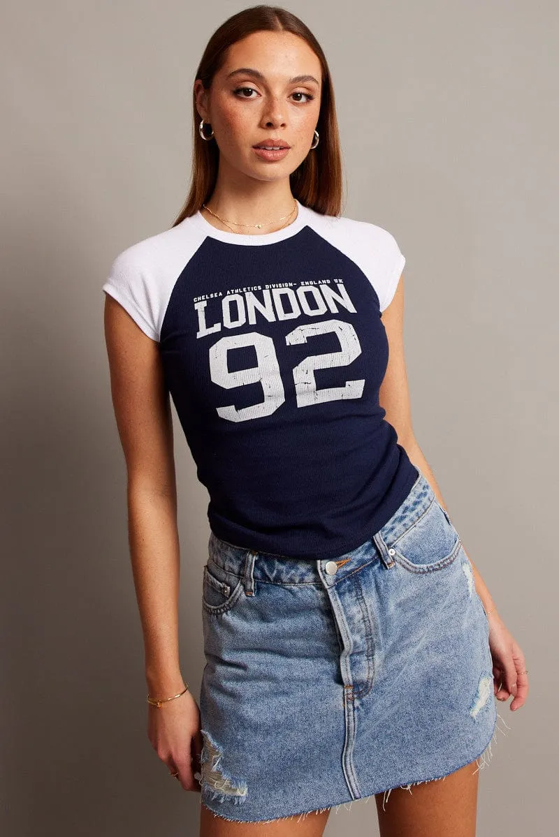 Blue Graphic Tee Raglan Short Sleeve birthday party