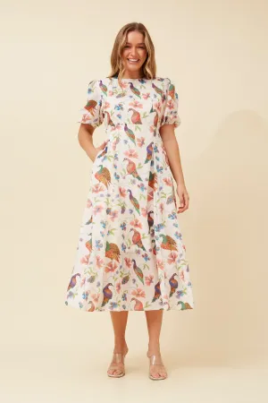 ALIZA BIRD PRINT DRESS Lounge Mood Artistic Vibe