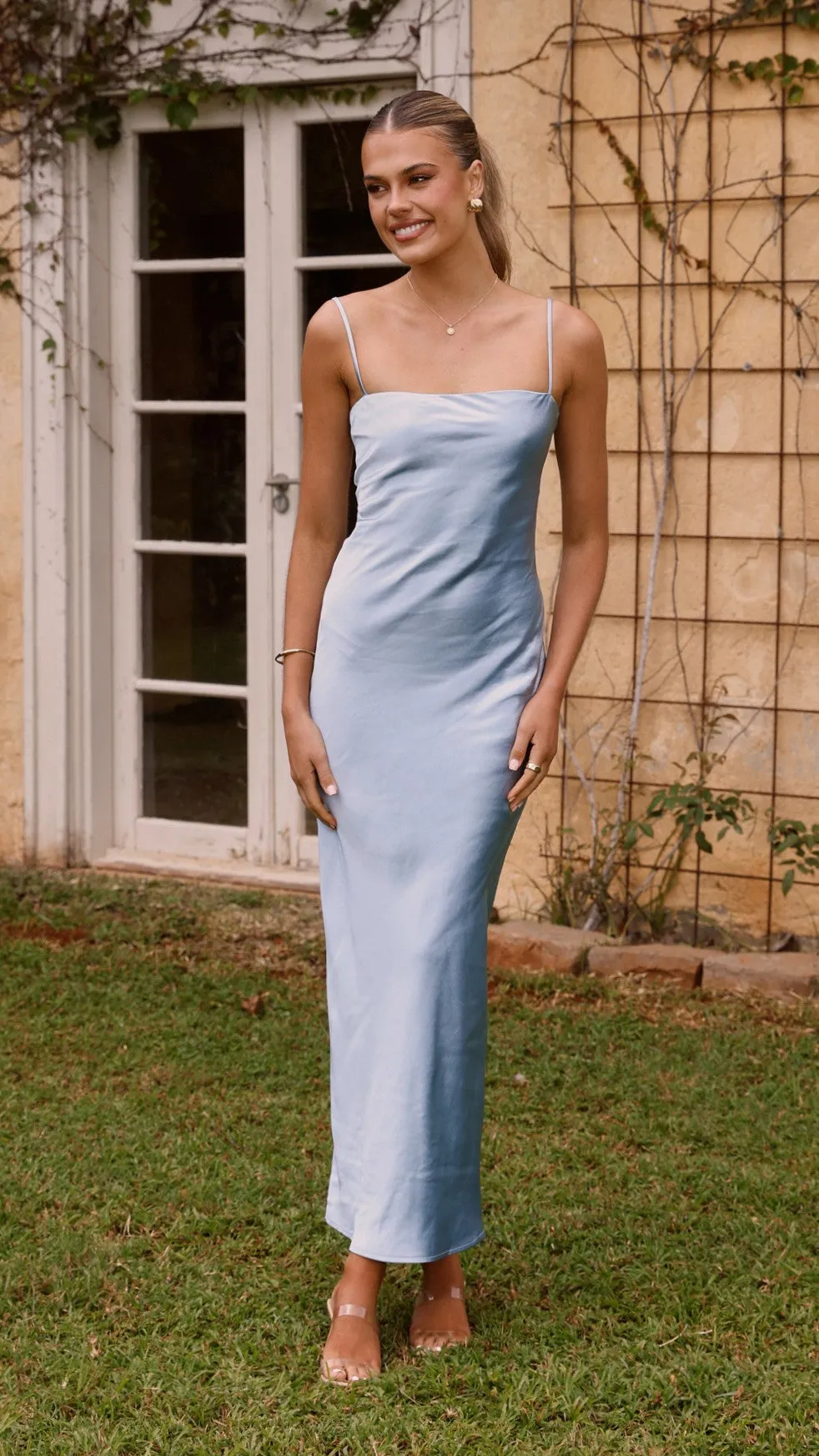 Keira Maxi Dress - Baby Blue The long length of this dress provides ample coverage while remaining stylish Stripe Flow