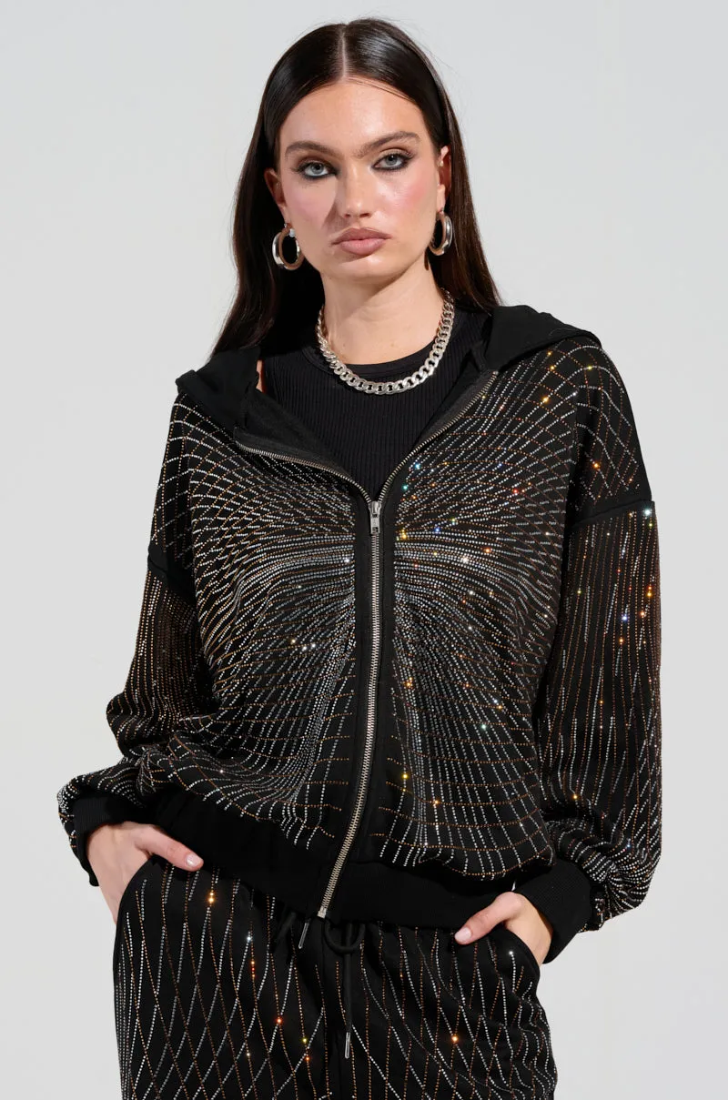 LIGHTS, CAMERA, ACTION! EMBELLISHED ZIP UP SWEATSHIRT Travel Relaxed team wear