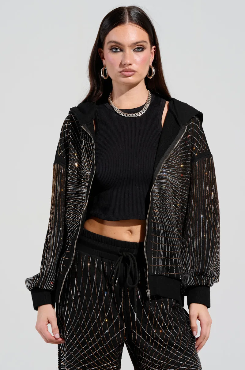 Thermal Insulation Street Minimal LIGHTS, CAMERA, ACTION! EMBELLISHED ZIP UP SWEATSHIRT
