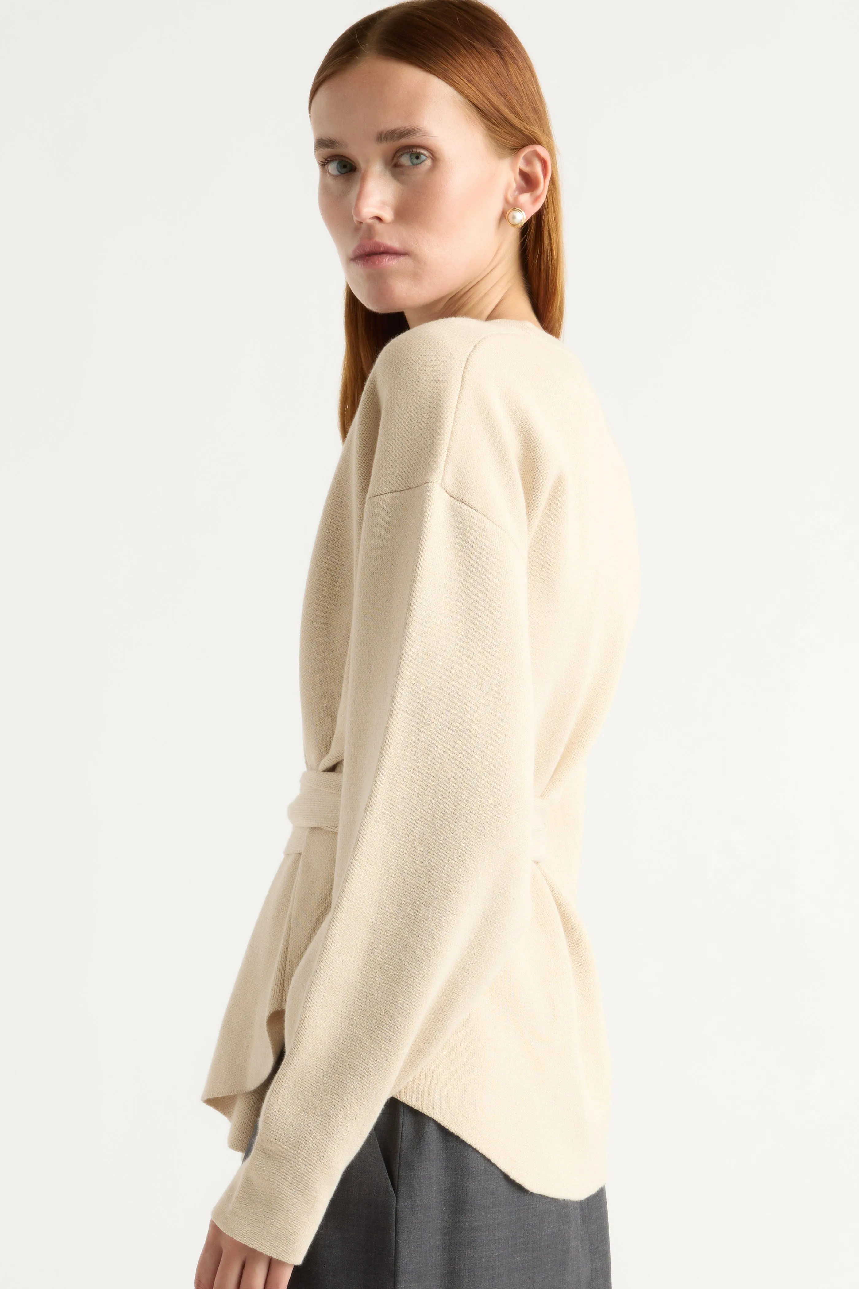 Essential Wardrobe Drop Shoulder Design Nara Tie-Front Knit Sweater