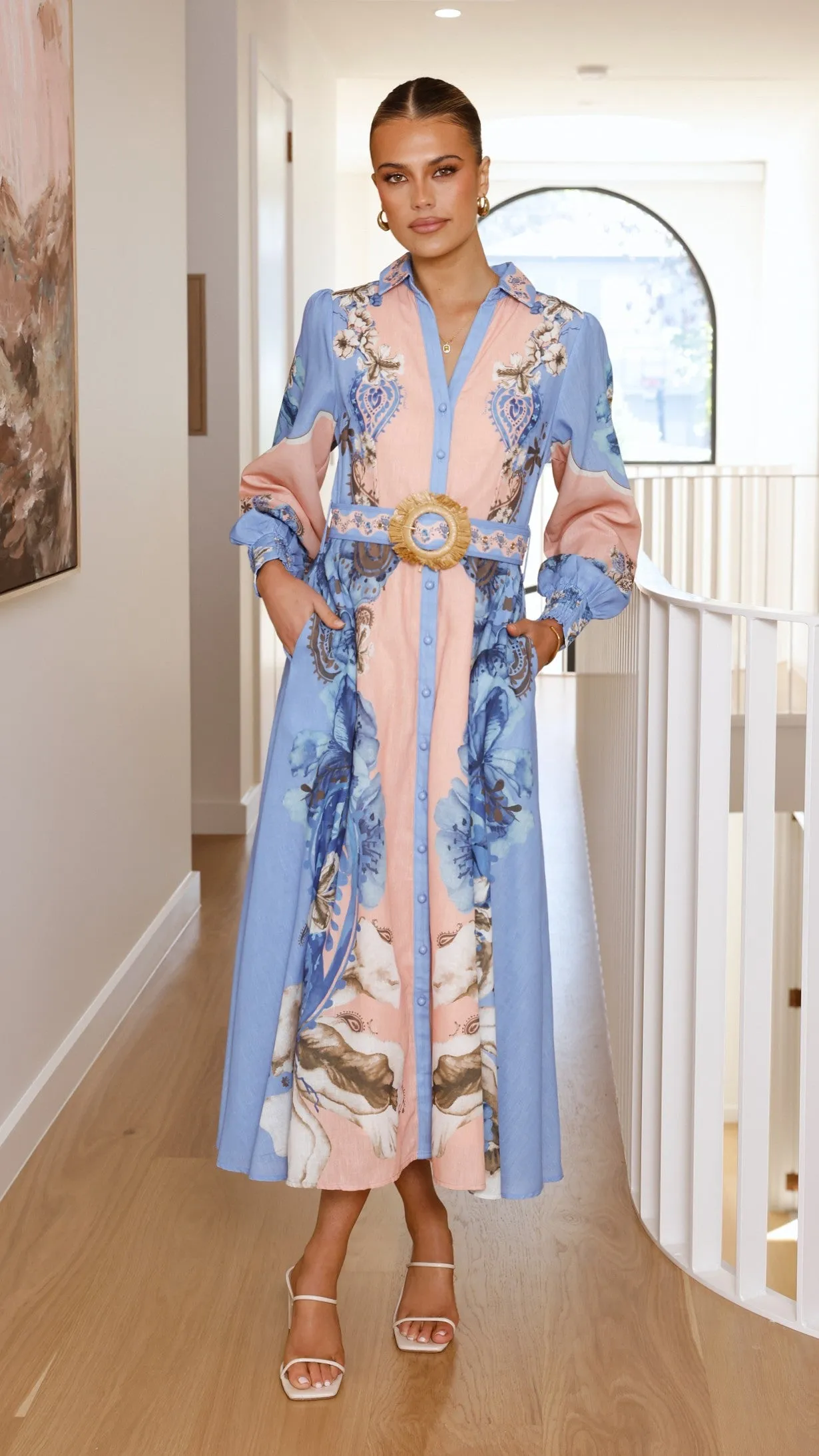 Naliah Long Sleeve Maxi Dress - Willow Blue Bright and airy maxi Quartz Shine