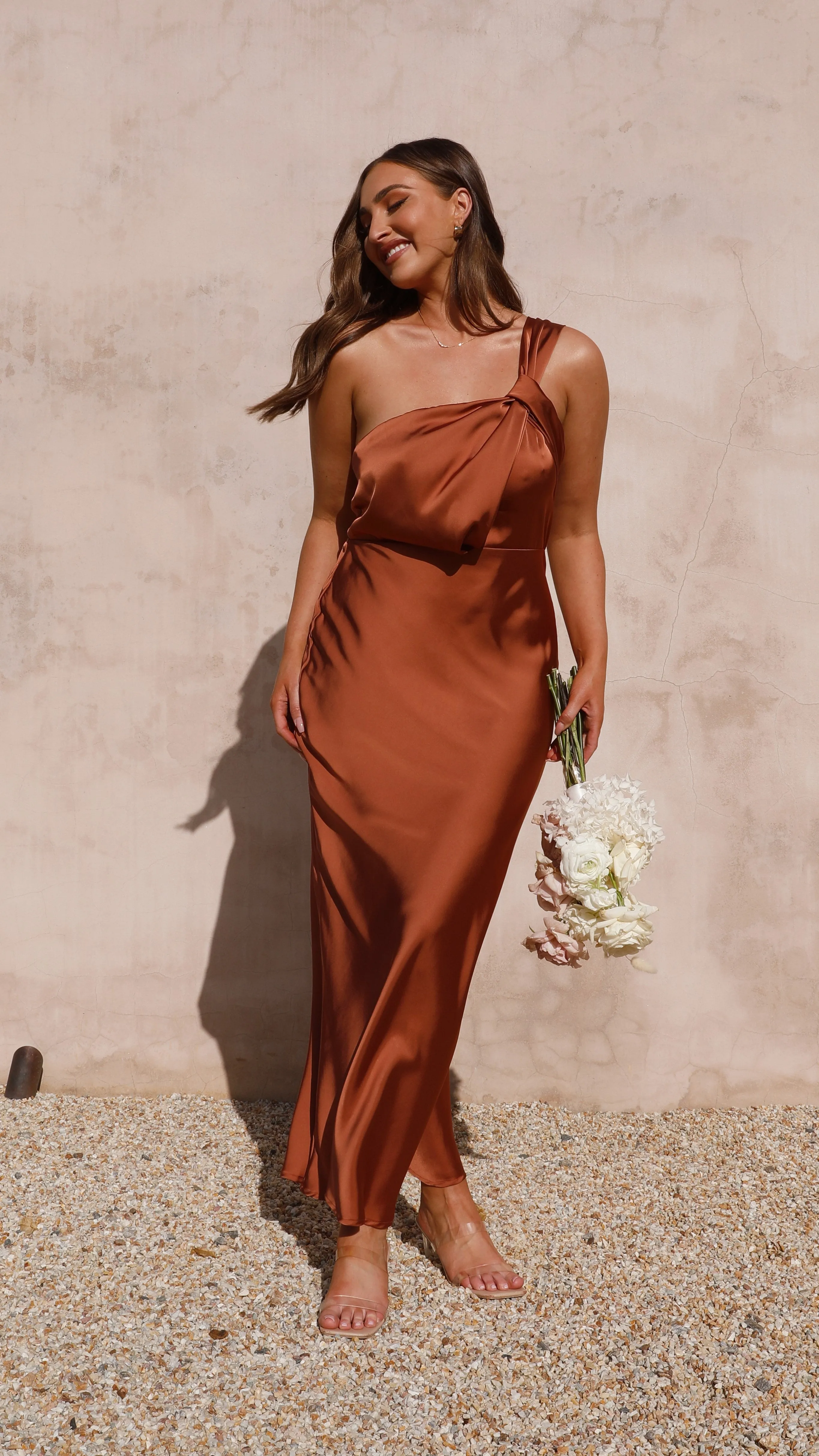 Vibrant colored maxi This dress is a versatile option that can be styled in many different ways Greta Maxi Dress - Copper