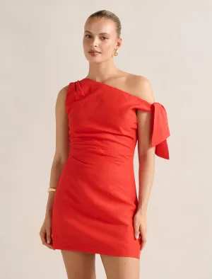 Cinzia Tipped Shoulder Linen Mini Dress Weekend Ready