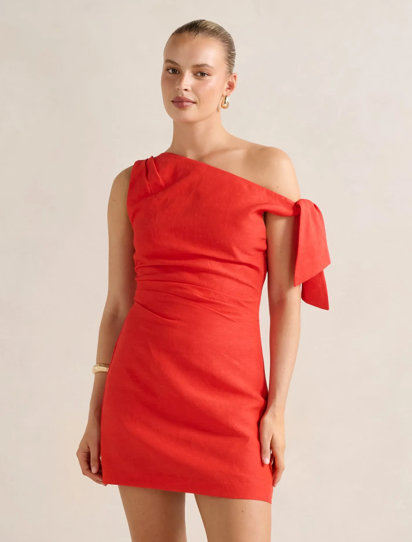 Cinzia Tipped Shoulder Linen Mini Dress Weekend Ready