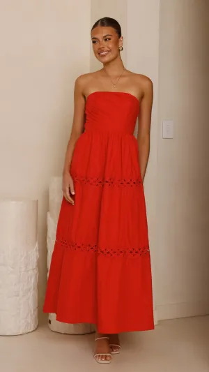 Comfortable evening wear Pleat Glow Silene Maxi Dress - Red