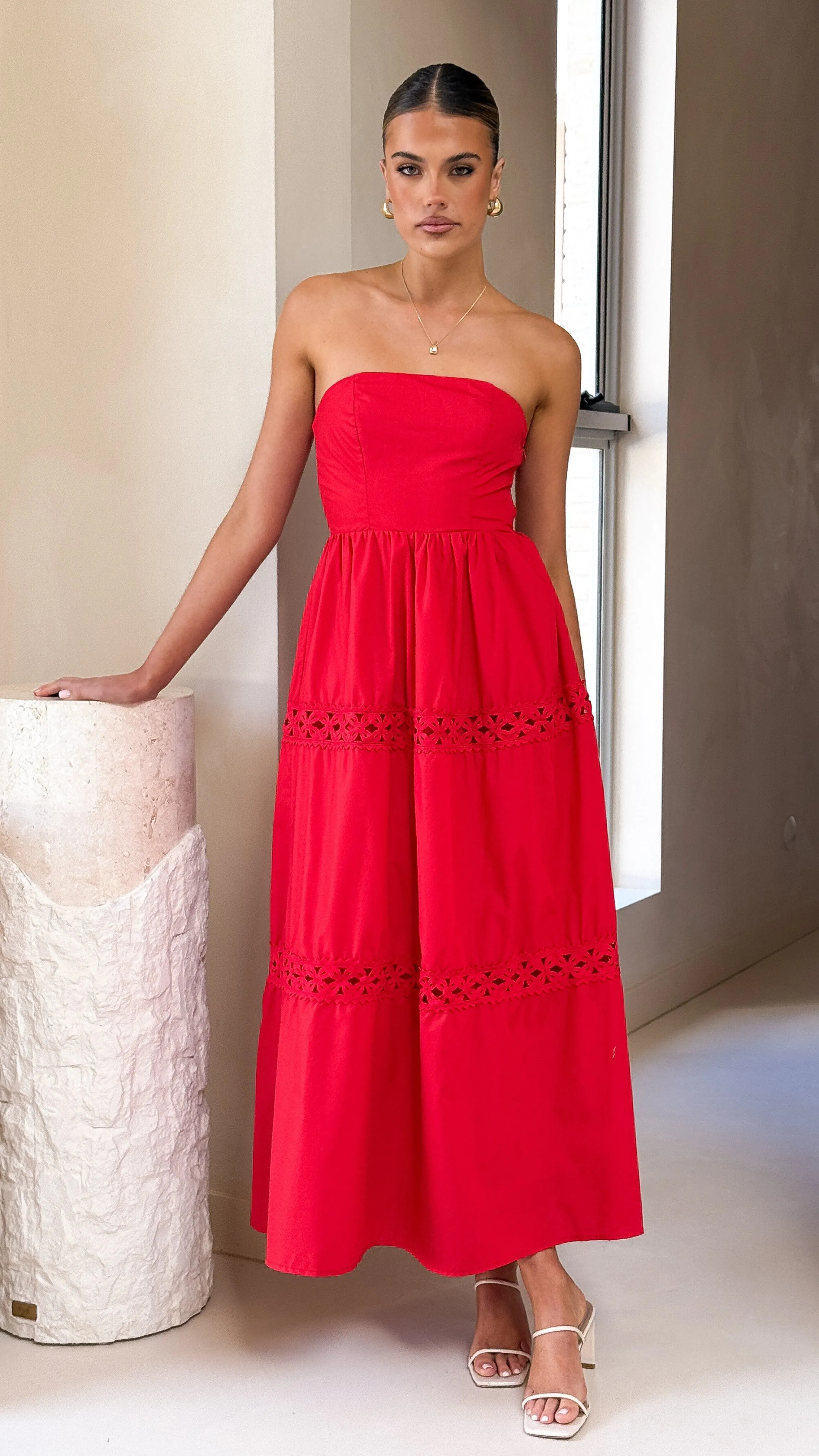 Silene Maxi Dress - Red White Pure