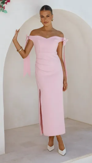 Zylah Off Shoulder Midi Dress - Pink Emerald Pop Marble Step