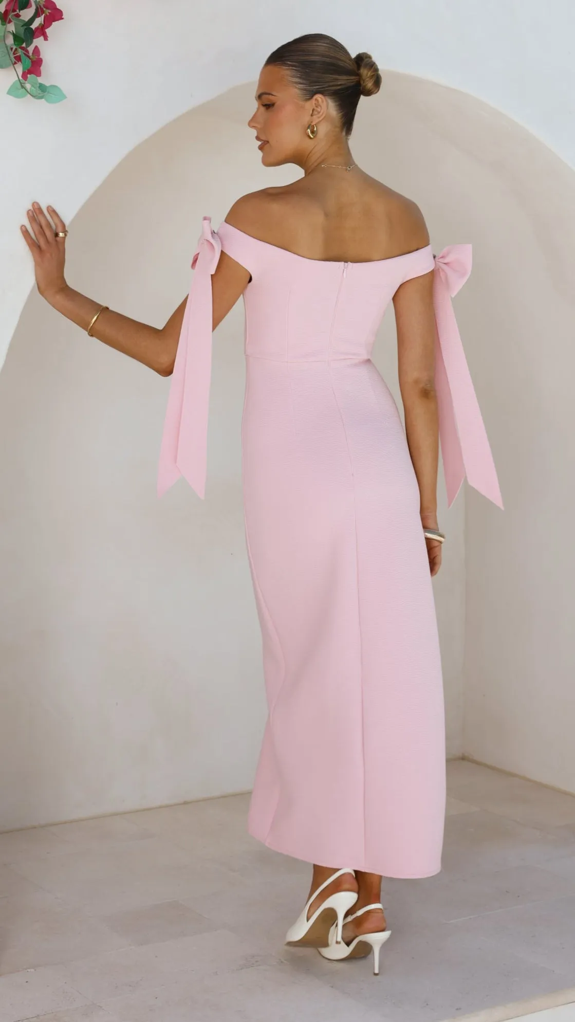 Desert Air Heart Glow Zylah Off Shoulder Midi Dress - Pink