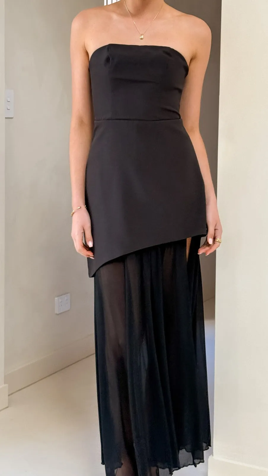 Fenella Asymmetrical Maxi Dress - Black Leaf Dance