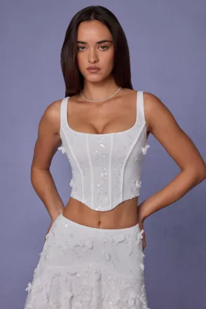 OdorResistantClothing Bold Core Embellished Lace-Up Corset Top in White