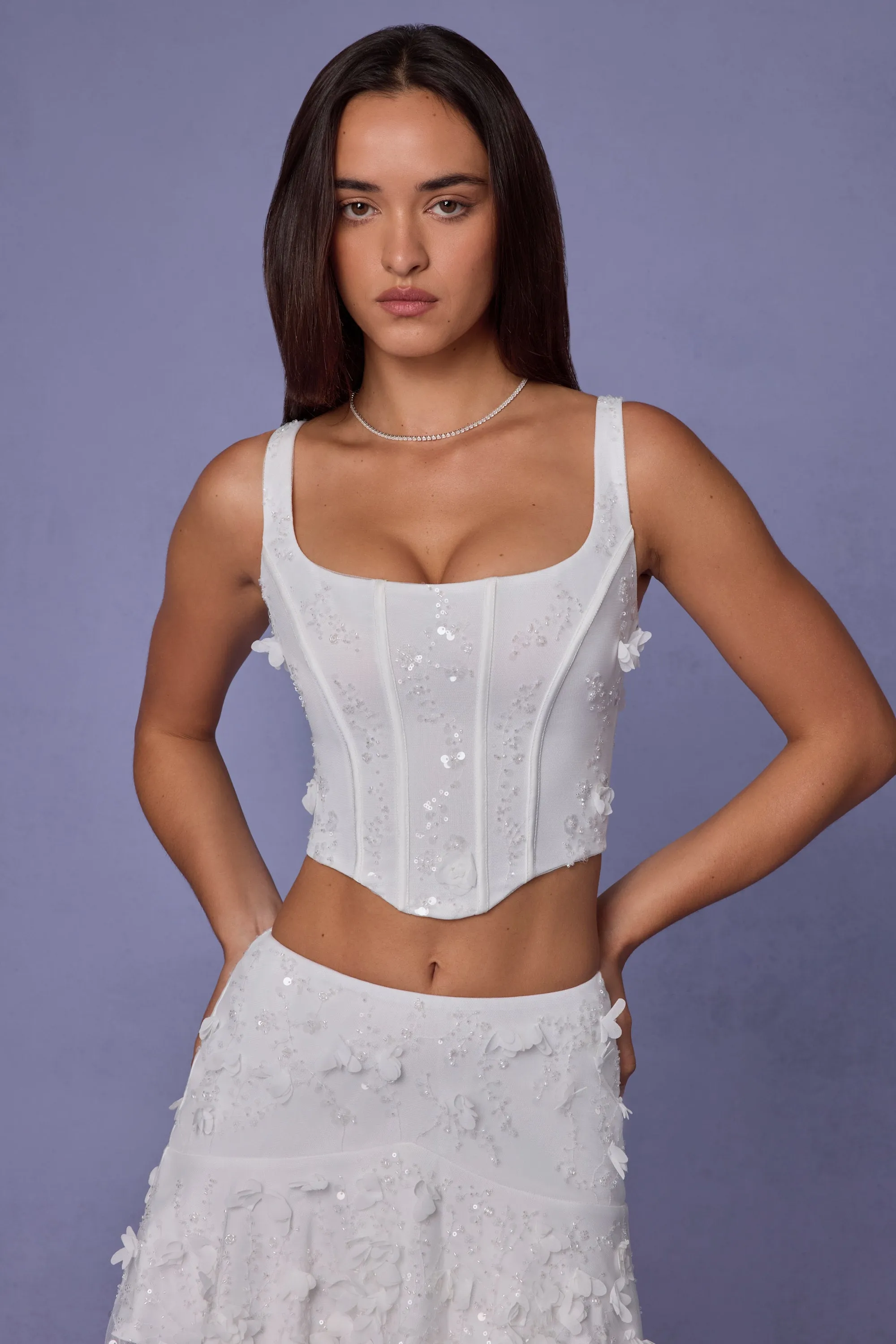 OdorResistantClothing Bold Core Embellished Lace-Up Corset Top in White