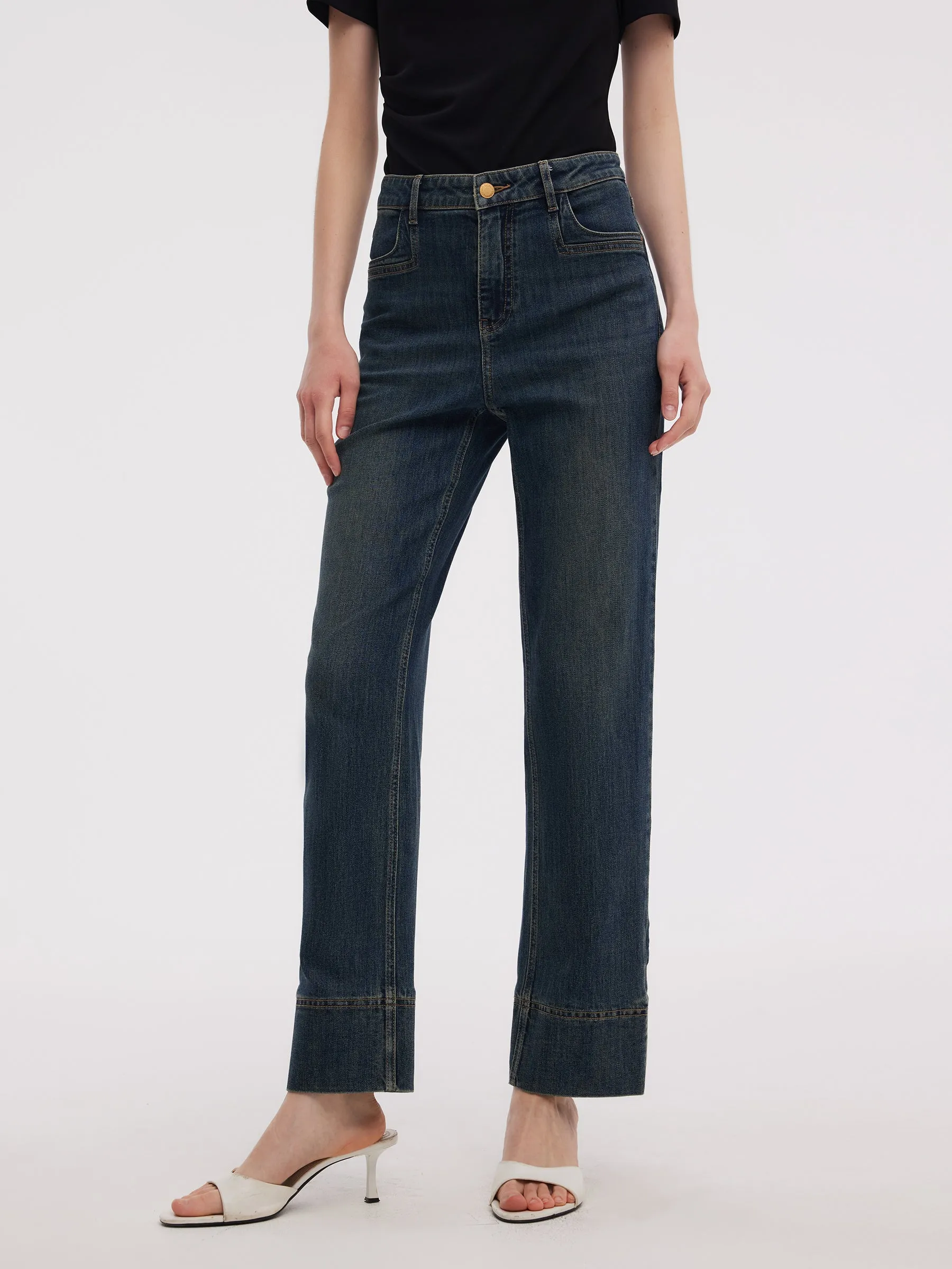 Denim Women Ankle-Length Cuffed Jeans Comfort Stretch Easy Option