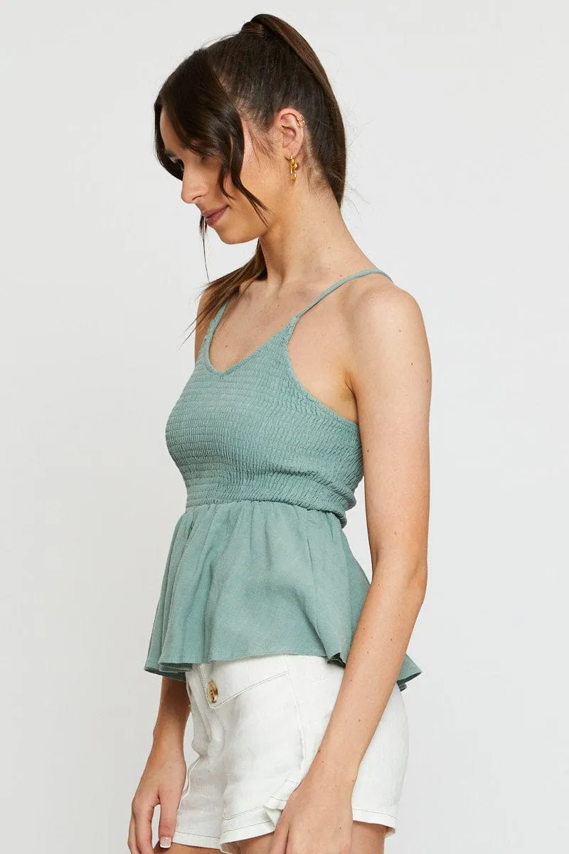 Lounge Gear Elegant Glow Green Peplum Top Sleeveless V-Neck