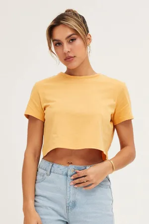Street Look Orange Crop T Shirt Short Sleeve Crew Neck