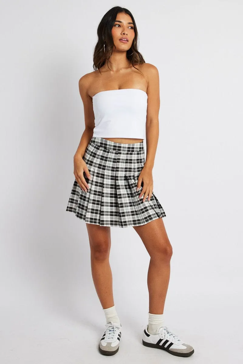 Chafe Resistant Statement Color Black Check Tennis Skirt Pleated Mini