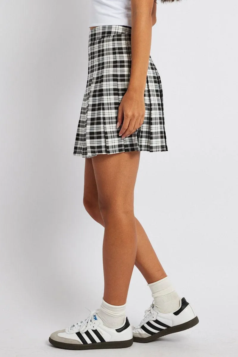 Festival Outfit Black Check Tennis Skirt Pleated Mini