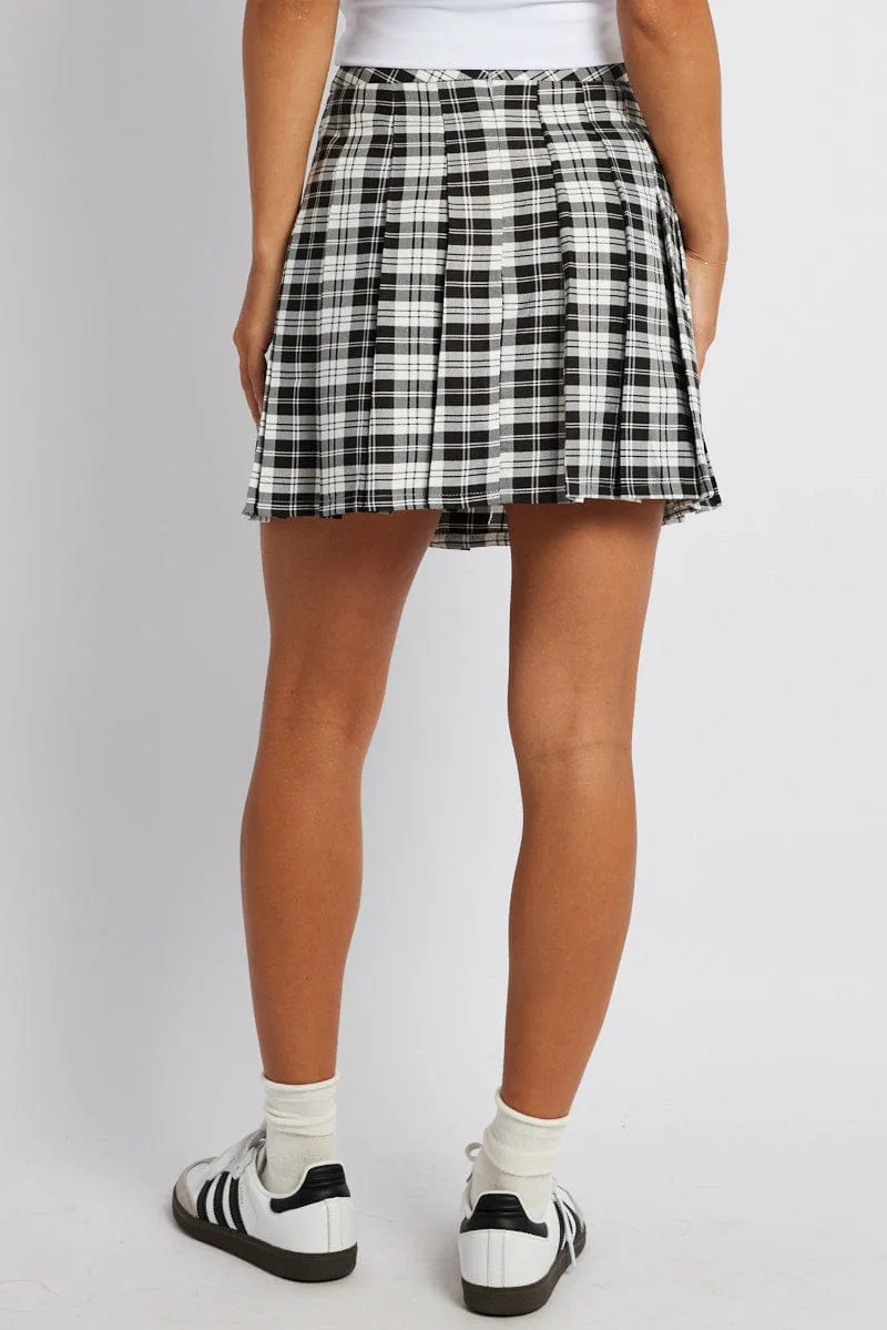 Street Look Black Check Tennis Skirt Pleated Mini