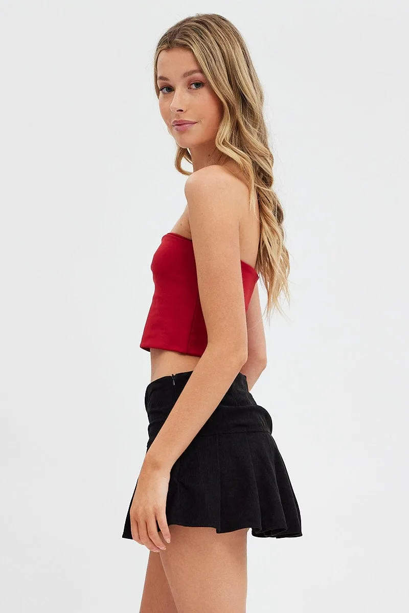 Black Tennis Skirt Low Rise Micro Mini Pleated Corduroy Stylish Vibe Polished Cut