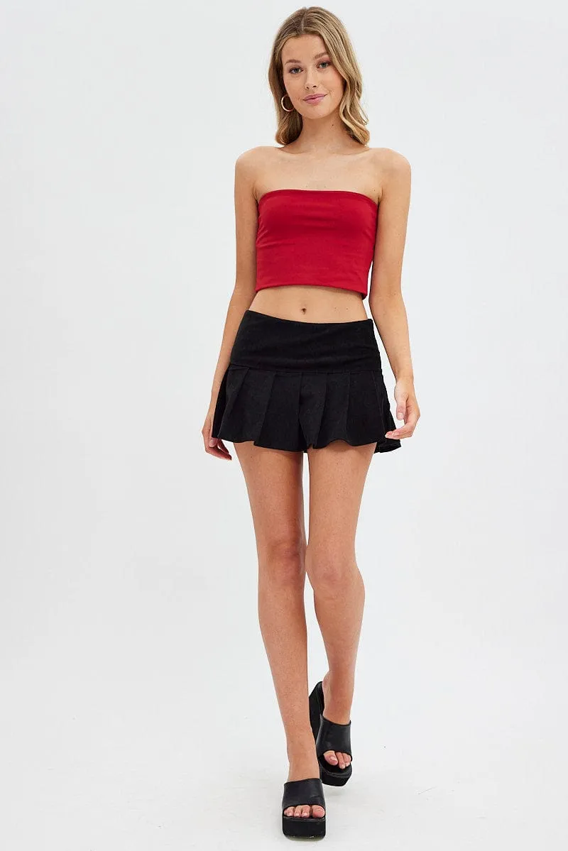 Seasonal Layering Crafted Detail Black Tennis Skirt Low Rise Micro Mini Pleated Corduroy